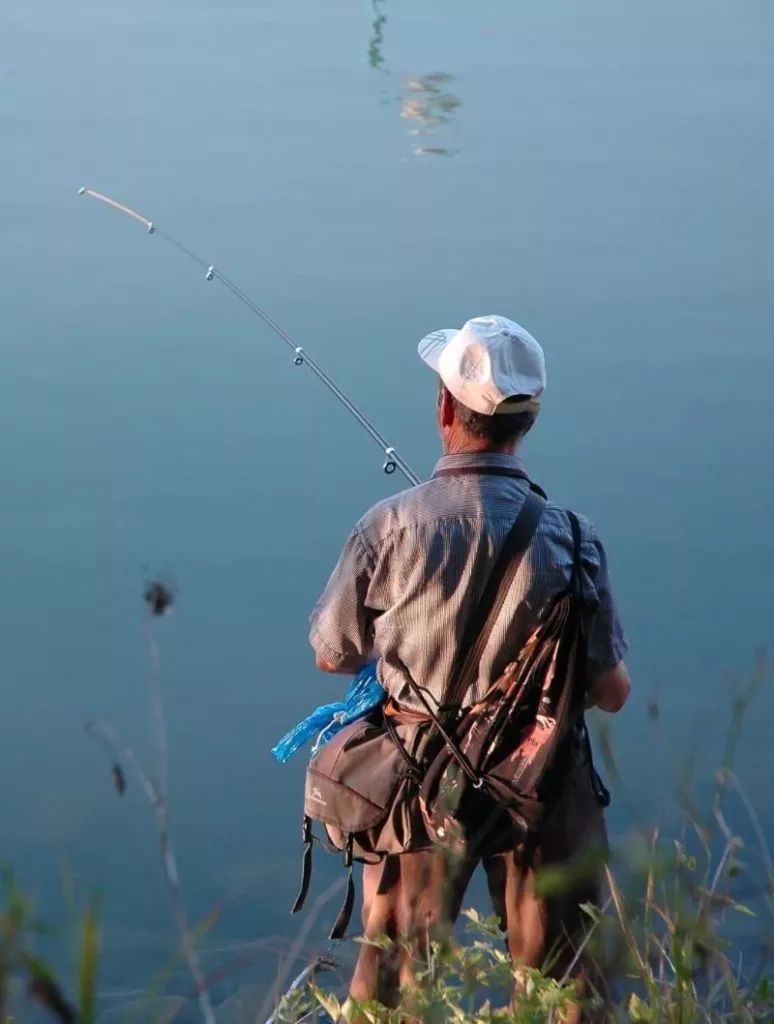 Man fishing with pouch