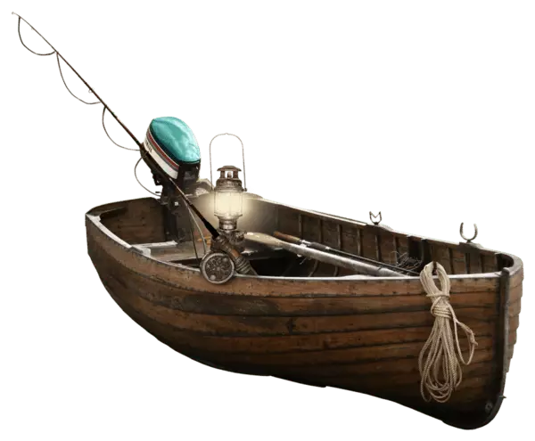 Wooden Boat with fishing pole and outboard motor - Just for graphical taste.